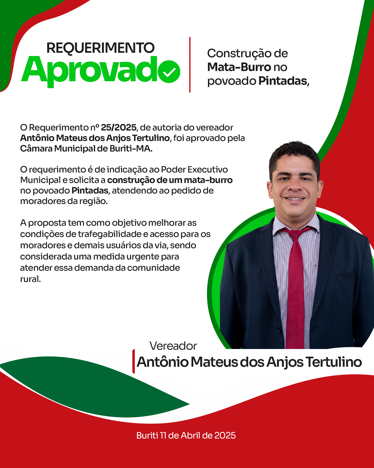Requerimento Aprovado na Sessão do dia 11-04-2025 - Vereador Antônio Mateus dos Anjos Tertulino